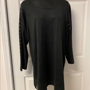 Long Black Sweater with Rhinestone Accents 1X